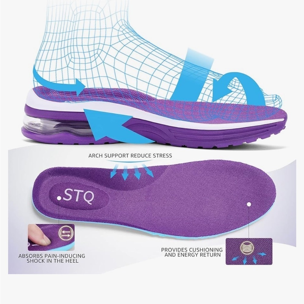 STQ Lightweight Air Cushion Shoes, Road Running w/ Arch Support Dark Purple 5.5 - Picture 11 of 13